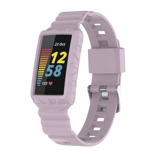 For Fitbit Charge 6 / 5 / 4 / 3 Armor Integrated TPU Watch Band(Light Purple) - Watch Bands by buy2fix | Online Shopping UK | buy2fix