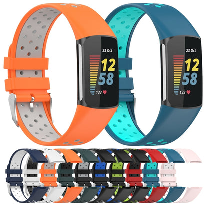 For Fitbit Charge 6 Dual Color Breathable Silicone Watch Band(Black+Blue) - Watch Bands by buy2fix | Online Shopping UK | buy2fix