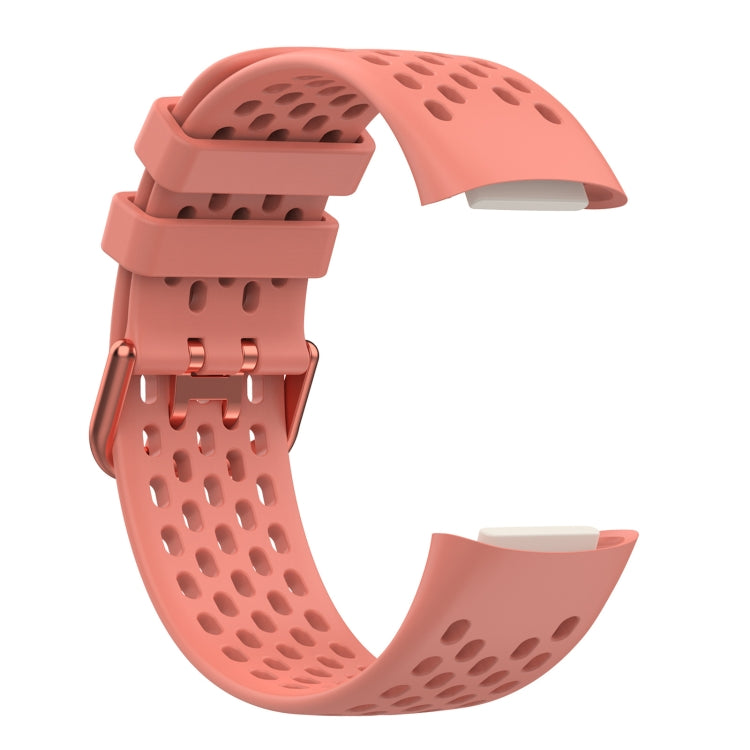 For Fitbit Charge 5 Solid Color Breathable Sports Silicone Watch Band(Pink) - Watch Bands by buy2fix | Online Shopping UK | buy2fix