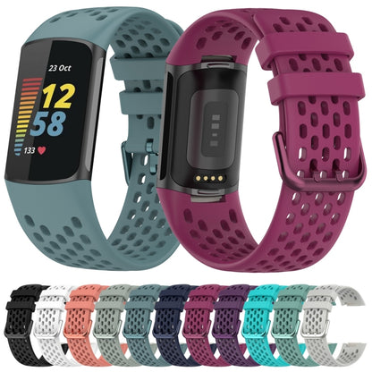 For Fitbit Charge 5 Solid Color Breathable Sports Silicone Watch Band(Gray) - Watch Bands by buy2fix | Online Shopping UK | buy2fix