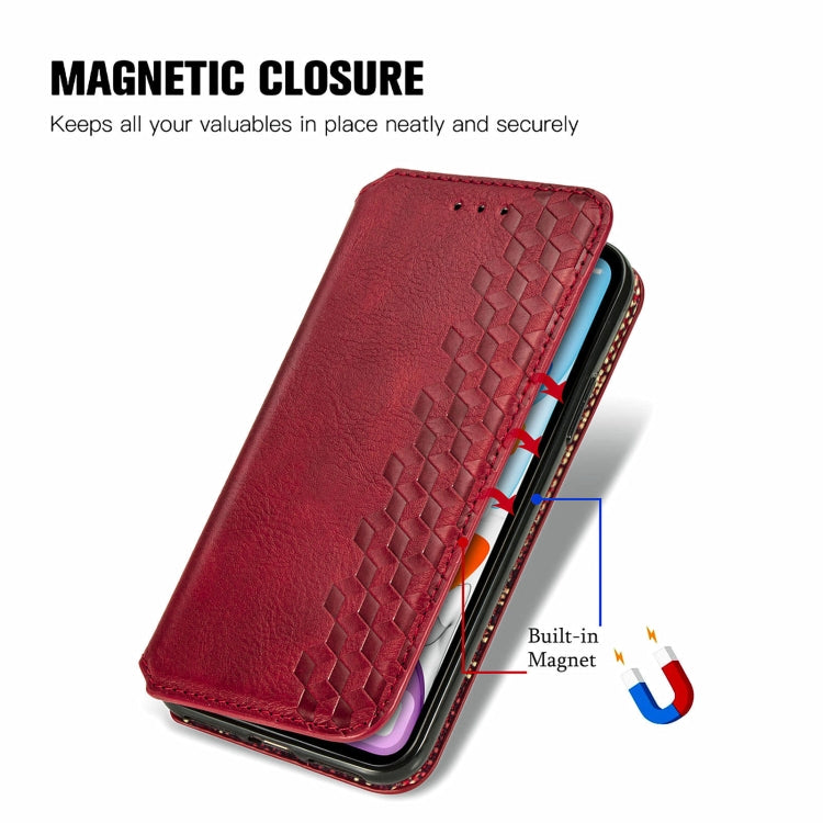 For OnePlus 12 Cubic Grid Pressed Magnetic Leather Phone Case(Red) - OnePlus Cases by buy2fix | Online Shopping UK | buy2fix