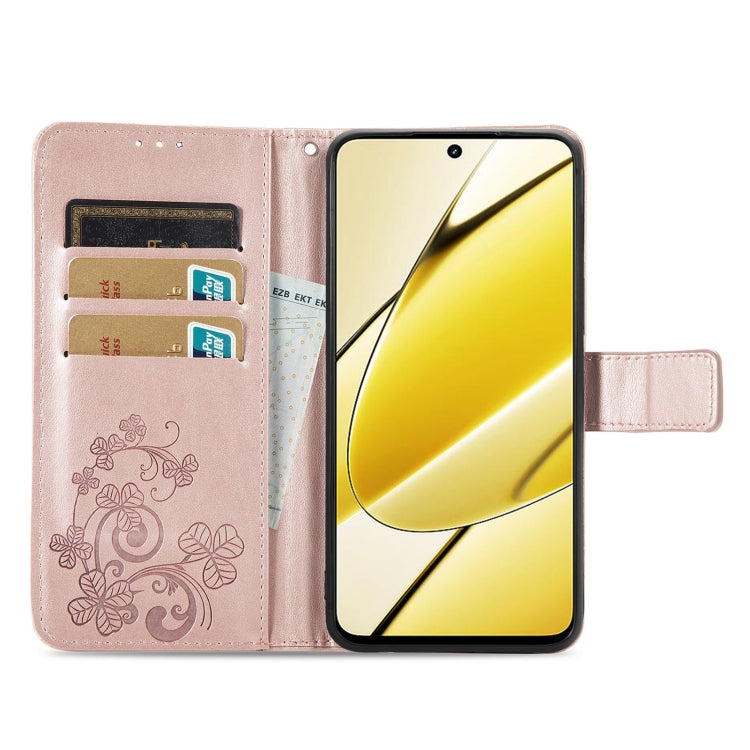 For Realme 11 5G Global Four-leaf Clasp Embossed Buckle Leather Phone Case(Rose Gold) - Realme Cases by buy2fix | Online Shopping UK | buy2fix