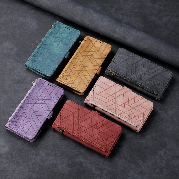 For Xiaomi Redmi K70E Geometric Zipper Wallet Side Buckle Leather Phone Case(Purple) - K70E Cases by buy2fix | Online Shopping UK | buy2fix