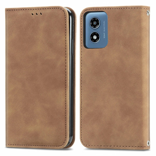 For Motorola Moto G Play 2024 Retro Skin Feel Magnetic Flip Leather Phone Case(Brown) - Motorola Cases by buy2fix | Online Shopping UK | buy2fix