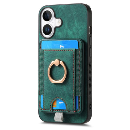 For  iPhone 16 Retro Splitable Magnetic Card Bag Leather Phone Case(Green) - iPhone 16 Cases by buy2fix | Online Shopping UK | buy2fix