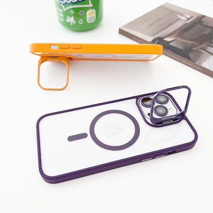 For iPhone 13 MagSafe Acrylic Hybrid TPU Holder Phone Case with Lens film(Purple) - iPhone 13 Cases by buy2fix | Online Shopping UK | buy2fix