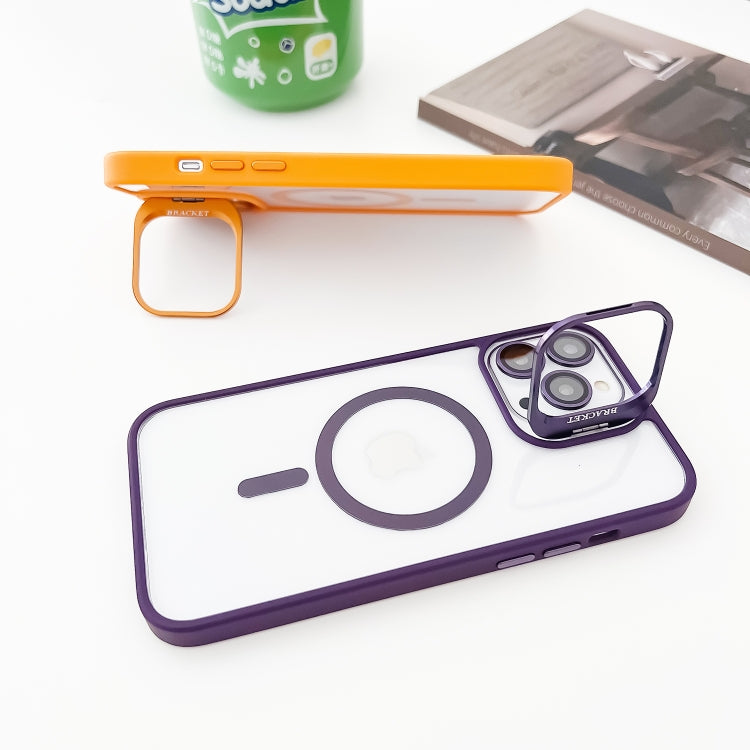 For iPhone 15 Plus MagSafe Acrylic Hybrid TPU Holder Phone Case with Lens film(Light Purple) - iPhone 15 Plus Cases by buy2fix | Online Shopping UK | buy2fix