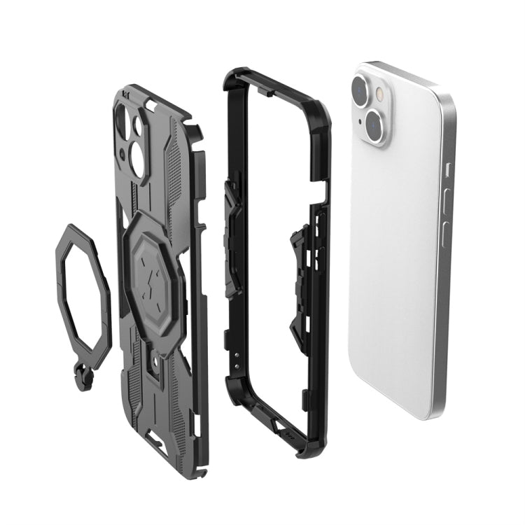 For iPhone 14 Plus MagSafe Supersonic Armor Holder PC Hybrid TPU Phone Case(Grey) - iPhone 14 Plus Cases by buy2fix | Online Shopping UK | buy2fix