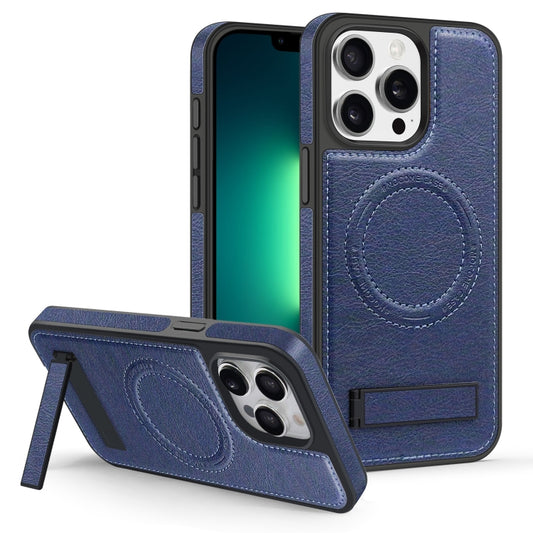 For iPhone 13 Pro Multi-function Holder MagSafe PU Phone Case(Blue) - iPhone 13 Pro Cases by buy2fix | Online Shopping UK | buy2fix