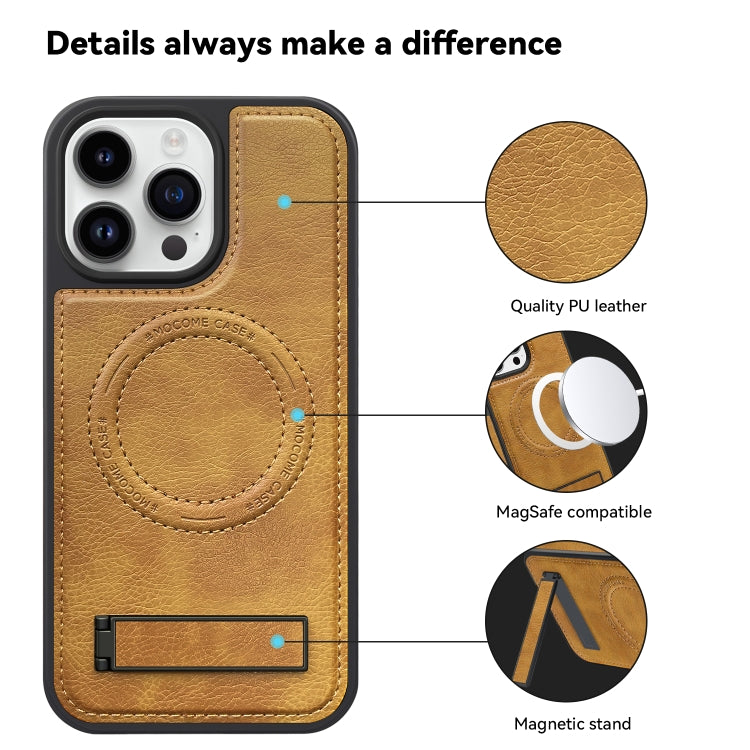 For iPhone 14 Pro Multi-function Holder MagSafe PU Phone Case(Mulberry) - iPhone 14 Pro Cases by buy2fix | Online Shopping UK | buy2fix