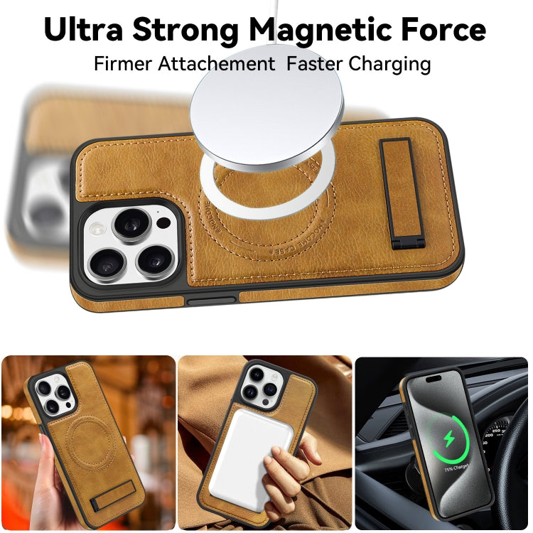 For iPhone 14 Pro Multi-function Holder MagSafe PU Phone Case(Mulberry) - iPhone 14 Pro Cases by buy2fix | Online Shopping UK | buy2fix