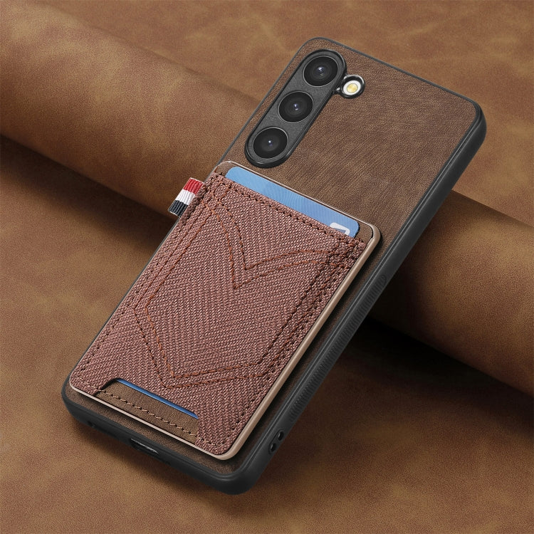 For Samsung Galaxy S25 5G Denim Texture Leather Skin Phone Case with Card Slot(Brown) - Galaxy S25 5G Cases by buy2fix | Online Shopping UK | buy2fix