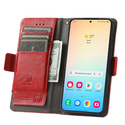 For Samsung Galaxy S25 5G CaseNeo Splicing Dual Magnetic Buckle Leather Phone Case(Red) - Galaxy S25 5G Cases by CaseNeo | Online Shopping UK | buy2fix