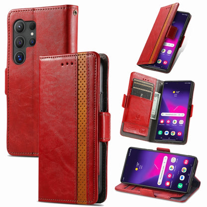 For Samsung Galaxy S25 Ultra 5G CaseNeo Splicing Dual Magnetic Buckle Leather Phone Case(Red) - Galaxy S25 Ultra 5G Cases by CaseNeo | Online Shopping UK | buy2fix