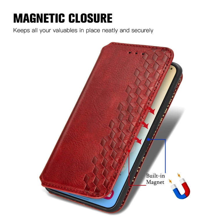 For Samsung Galaxy S25 5G Cubic Grid Pressed Magnetic Leather Phone Case(Red) - Galaxy S25 5G Cases by buy2fix | Online Shopping UK | buy2fix