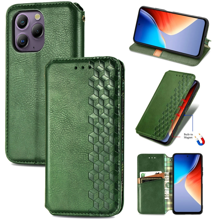 For Blackview A96 Cubic Grid Pressed Magnetic Leather Phone Case(Green) - More Brand by buy2fix | Online Shopping UK | buy2fix