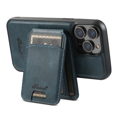 For iPhone 15 Pro Suteni H15 MagSafe Oil Eax Leather Detachable Wallet Back Phone Case(Blue) - iPhone 15 Pro Cases by Suteni | Online Shopping UK | buy2fix