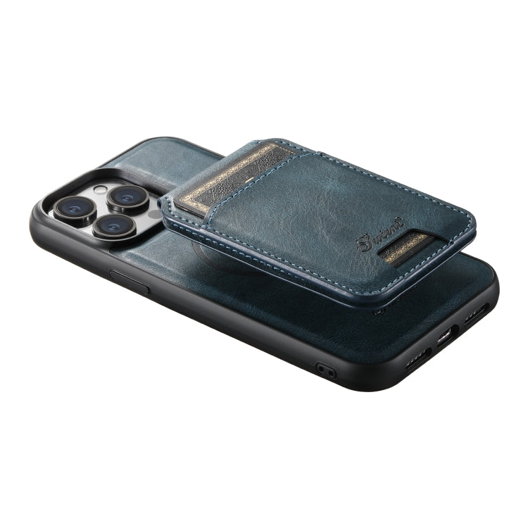 For iPhone 15 Pro Suteni H15 MagSafe Oil Eax Leather Detachable Wallet Back Phone Case(Blue) - iPhone 15 Pro Cases by Suteni | Online Shopping UK | buy2fix