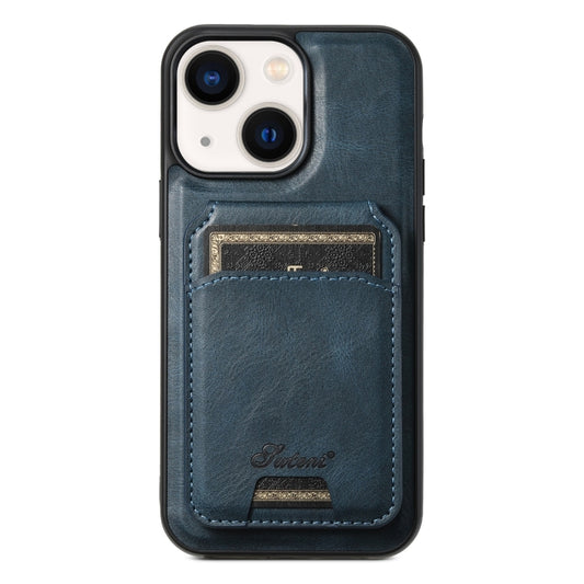 For iPhone 13 Suteni H15 MagSafe Oil Eax Leather Detachable Wallet Back Phone Case(Blue) - iPhone 13 Cases by Suteni | Online Shopping UK | buy2fix