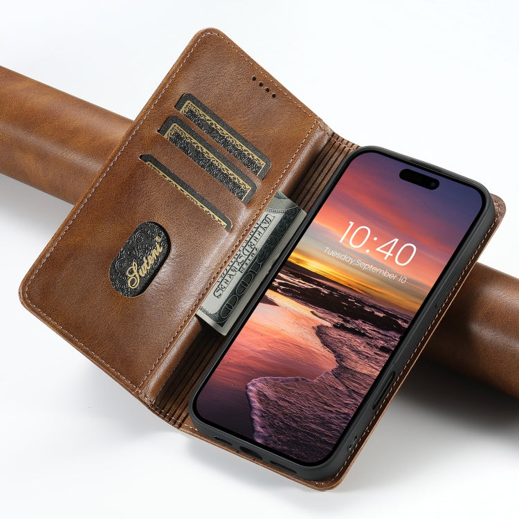 For iPhone 16 Pro Suteni J02 Oil Wax Wallet Leather Phone Case(Brown) - iPhone 16 Pro Cases by Suteni | Online Shopping UK | buy2fix