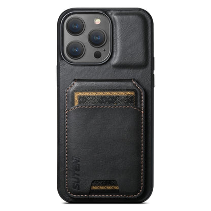 For iPhone 15 Pro Max Suteni H02 Leather Wallet Stand Back Phone Case(Black) - iPhone 15 Pro Max Cases by Suteni | Online Shopping UK | buy2fix