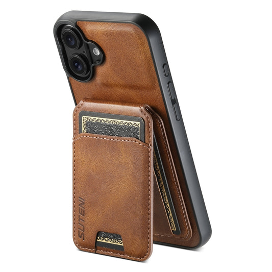 For iPhone 16 Suteni H02 Leather Wallet Stand Back Phone Case(Brown) - iPhone 16 Cases by Suteni | Online Shopping UK | buy2fix