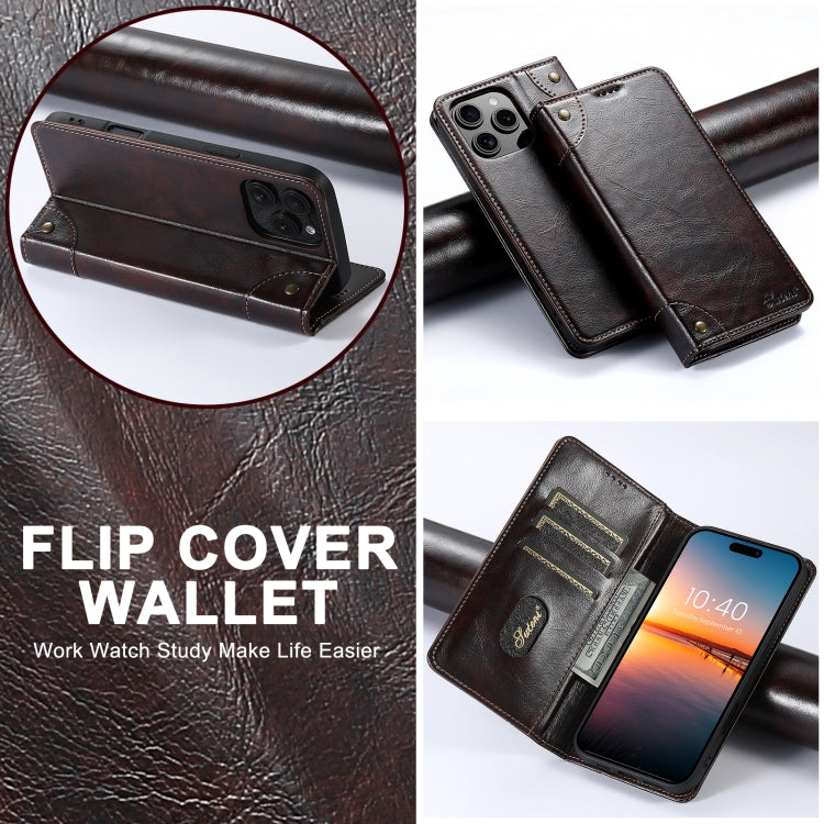 For iPhone 16 Pro Max Suteni Baroque Calf Texture Buckle Wallet Leather Phone Case(Brown) - iPhone 16 Pro Max Cases by Suteni | Online Shopping UK | buy2fix