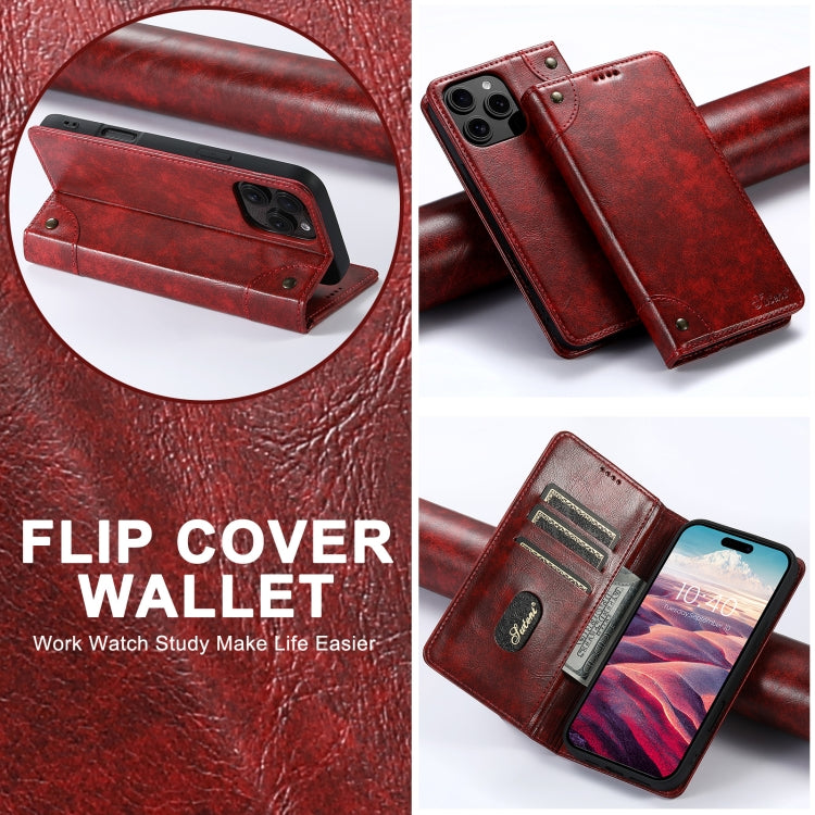 For iPhone 16 Pro Max Suteni Baroque Calf Texture Buckle Wallet Leather Phone Case(Red) - iPhone 16 Pro Max Cases by Suteni | Online Shopping UK | buy2fix