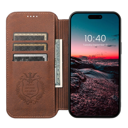 For iPhone 15 Pro Max Suteni J06 Retro Matte Litchi Texture Leather Magnetic Magsafe Phone Case(Brown) - iPhone 15 Pro Max Cases by Suteni | Online Shopping UK | buy2fix