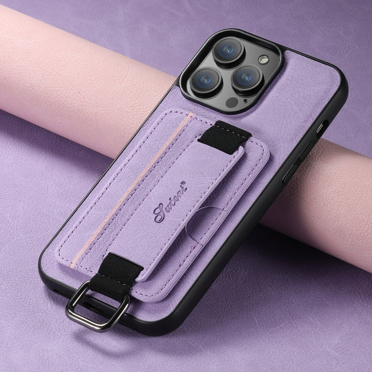 For iPhone 15 Pro Max Suteni H13 Litchi Leather Wrist Strap Wallet Back Phone Case(Purple) - iPhone 15 Pro Max Cases by Suteni | Online Shopping UK | buy2fix