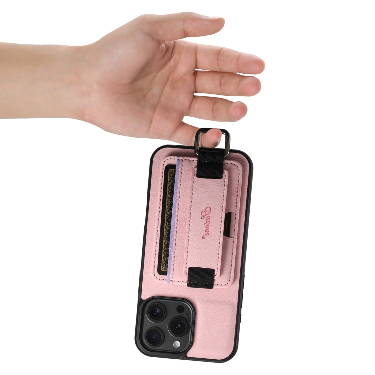 For iPhone 16 Pro Max Suteni H13 Litchi Leather Wrist Strap Wallet Back Phone Case(Pink) - iPhone 16 Pro Max Cases by Suteni | Online Shopping UK | buy2fix