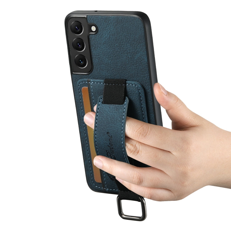 For Samsung Galaxy S24+ 5G Suteni H13 Litchi Leather Wrist Strap Wallet Back Phone Case(Blue) - Galaxy S24+ 5G Cases by Suteni | Online Shopping UK | buy2fix