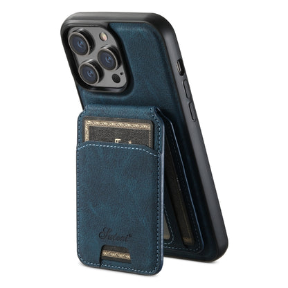 For iPhone 14 Pro Max Suteni H17 Litchi Texture Leather MagSafe Detachable Wallet Phone Case(Blue) - iPhone 14 Pro Max Cases by Suteni | Online Shopping UK | buy2fix