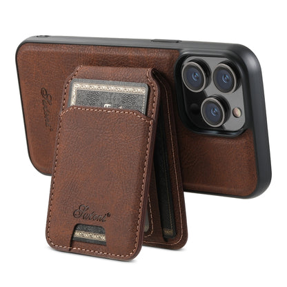 For iPhone 13 Pro Suteni H17 Litchi Texture Leather MagSafe Detachable Wallet Phone Case(Brown) - iPhone 13 Pro Cases by Suteni | Online Shopping UK | buy2fix