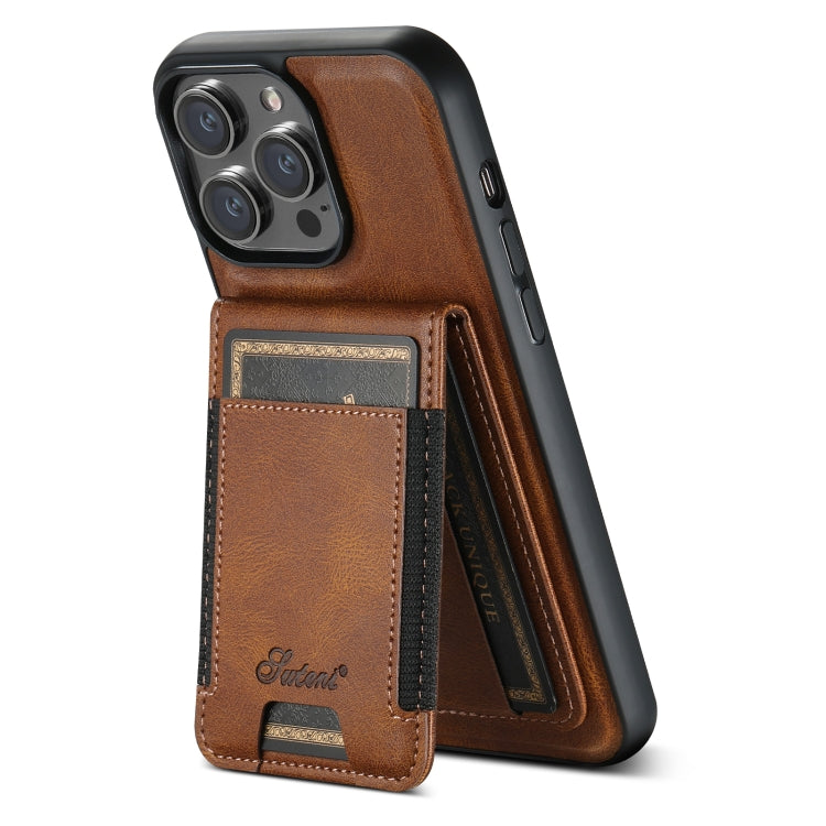 For iPhone 15 Plus Suteni H17 Oil Eax Leather MagSafe Detachable Wallet Phone Case(Brown) - iPhone 15 Plus Cases by Suteni | Online Shopping UK | buy2fix