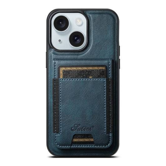 For iPhone 15 Plus Suteni H17 Oil Eax Leather MagSafe Detachable Wallet Phone Case(Blue) - iPhone 15 Plus Cases by Suteni | Online Shopping UK | buy2fix