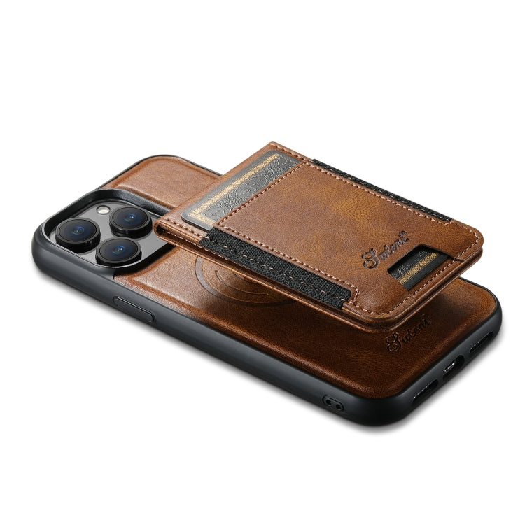 For iPhone 14 Suteni H17 Oil Eax Leather MagSafe Detachable Wallet Phone Case(Brown) - iPhone 14 Cases by Suteni | Online Shopping UK | buy2fix