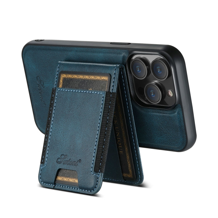 For iPhone 13 Suteni H17 Oil Eax Leather MagSafe Detachable Wallet Phone Case(Blue) - iPhone 13 Cases by Suteni | Online Shopping UK | buy2fix