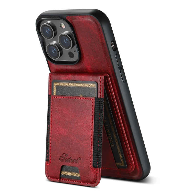 For iPhone 13 Pro Suteni H17 Oil Eax Leather MagSafe Detachable Wallet Phone Case(Red) - iPhone 13 Pro Cases by Suteni | Online Shopping UK | buy2fix