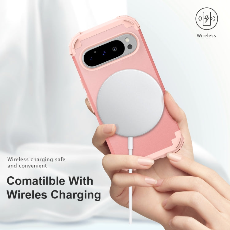 For Google Pixel 9 Pro 3 in 1 Silicone Hybrid PC Shockproof Phone Case(Rose Gold) - Google Cases by buy2fix | Online Shopping UK | buy2fix