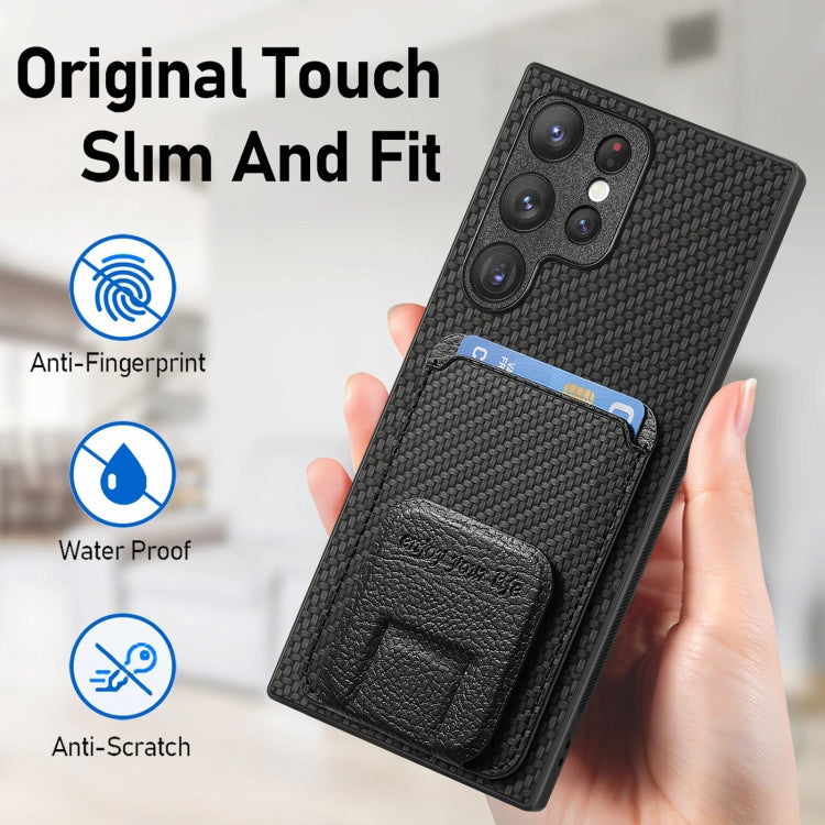 For Samsung Galaxy S21 Ultra 5G Carbon Fiber Card Bag Fold Stand Phone Case(Black) - Galaxy S21 Ultra 5G Cases by buy2fix | Online Shopping UK | buy2fix