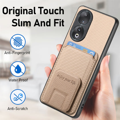 For Honor X7 Carbon Fiber Card Bag Fold Stand Phone Case(Khaki) - Honor Cases by buy2fix | Online Shopping UK | buy2fix