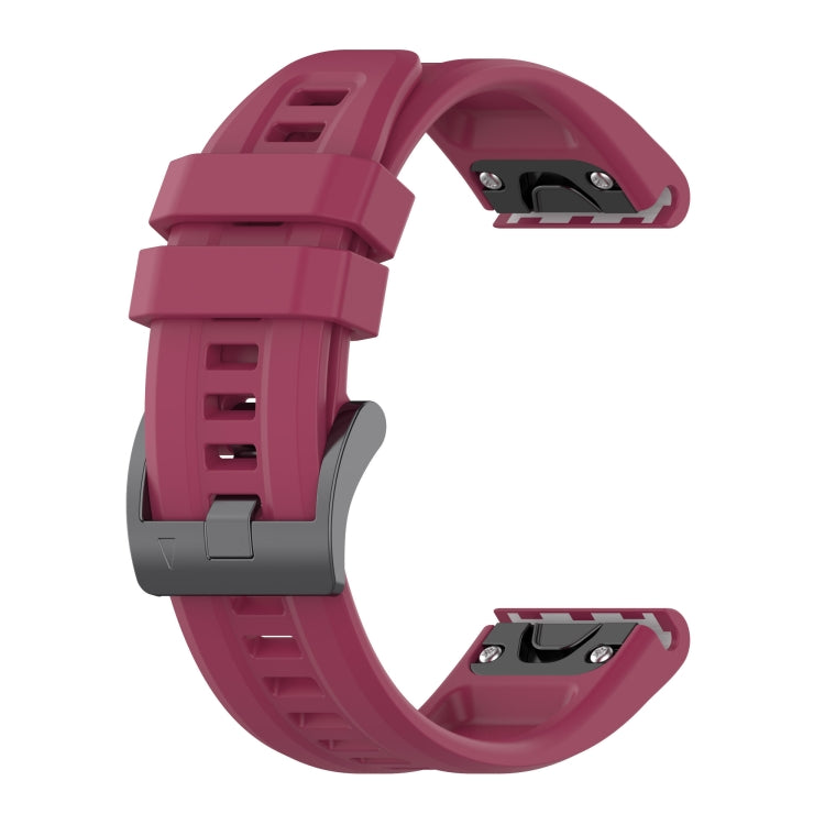 For Garmin Fenix 5 / Fenix 5 Plus Solid Color Black Buckle Silicone Quick Release Watch Band(Wine Red) - Watch Bands by buy2fix | Online Shopping UK | buy2fix