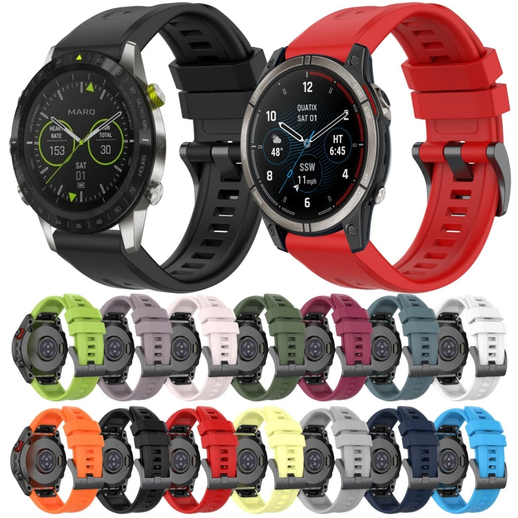 For Garmin Fenix 7 Solar / Sapphire Solar Solid Color Black Buckle Silicone Quick Release Watch Band(Rock Blue) - Watch Bands by buy2fix | Online Shopping UK | buy2fix