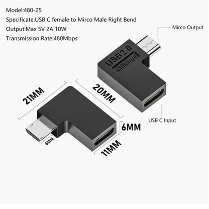 Type-C Female to Micro USB Male Adapter Data Charging Transmission, Specification:Type-C Female to Micro Male Right Bend - Cable & Adapters by buy2fix | Online Shopping UK | buy2fix