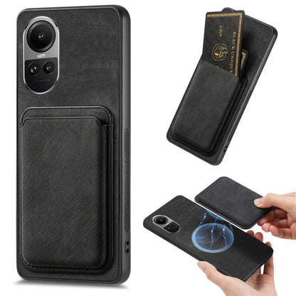 For OPPO Reno10 Global Retro Leather Card Bag Magnetic Phone Case(Black) - OPPO Cases by buy2fix | Online Shopping UK | buy2fix