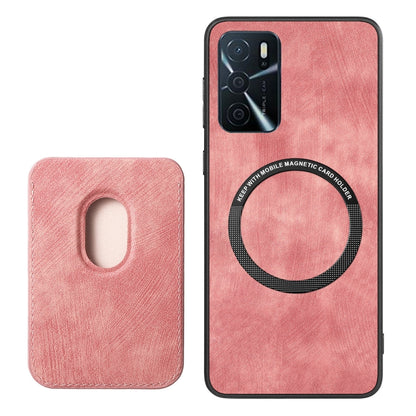 For OPPO Reno7 5G Retro Leather Card Bag Magnetic Phone Case(Pink) - OPPO Cases by buy2fix | Online Shopping UK | buy2fix