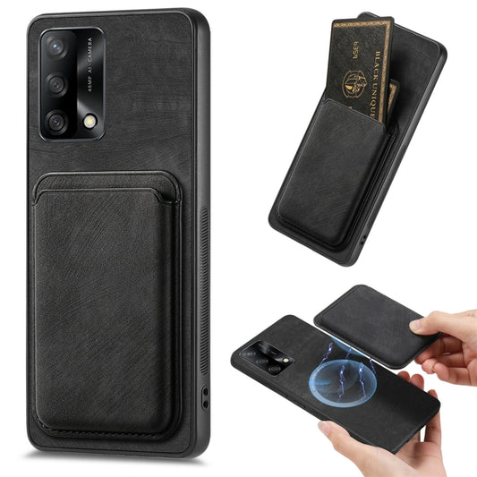 For OPPO F19 Retro Leather Card Bag Magnetic Phone Case(Black) - OPPO Cases by buy2fix | Online Shopping UK | buy2fix