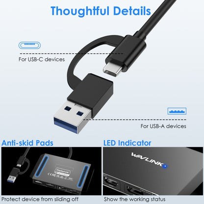 WAVLINK WL-UG69DH2 Dual Monitor USB+Type-C to Dual 4K HD DisplayPort Adapter Splitter(Black) - Splitter by WAVLINK | Online Shopping UK | buy2fix