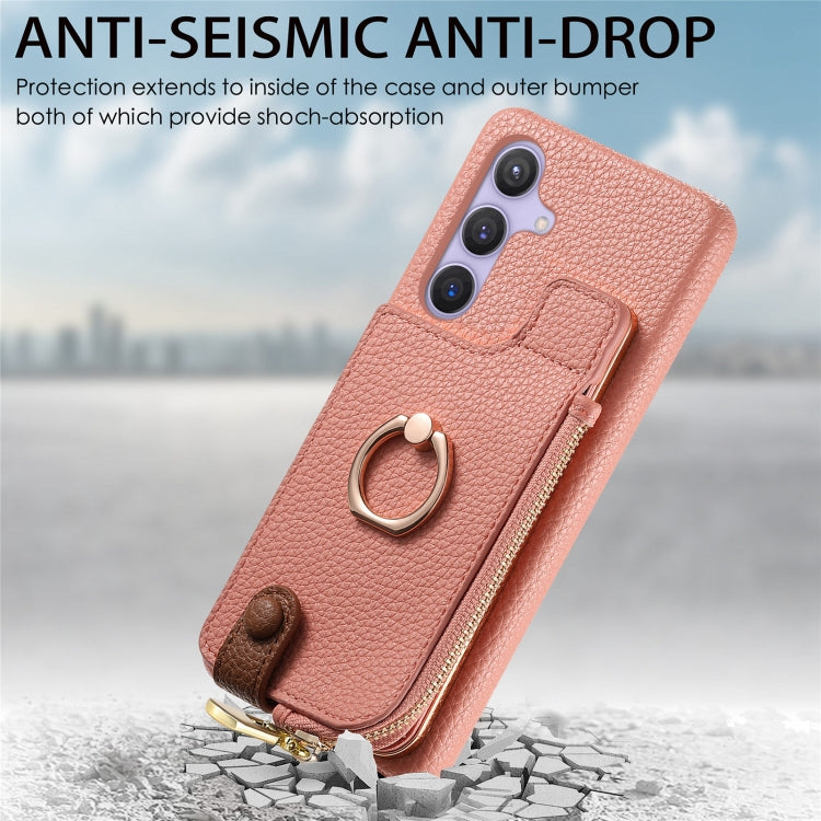 For Samsung Galaxy S24+ 5G Litchi Leather Oil Edge Ring Zipper Wallet Back Phone Case(Pink) - Galaxy S24+ 5G Cases by buy2fix | Online Shopping UK | buy2fix